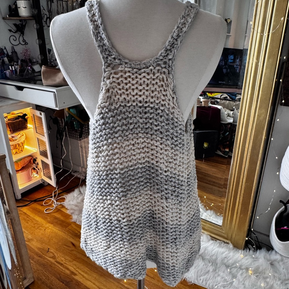 Free People Striped Knit Tank Top in Cream and Light Gray - Picture 5 of 6